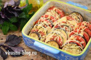 Рецепт запеченных баклажанов с помидорами под сыром